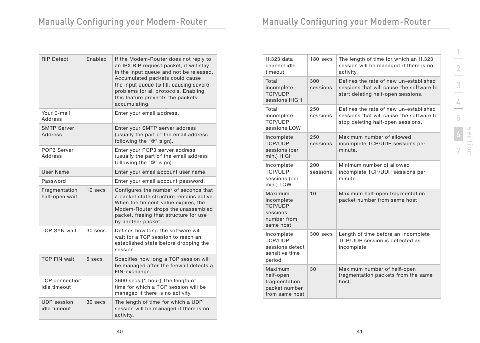 Manually configuring your modem-router, Se ct io n | Belkin F5D5630AU User Manual | Page 22 / 28