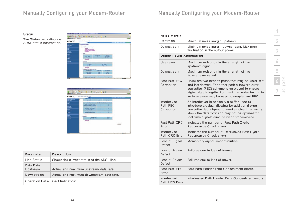 Manually configuring your modem-router, Se ct io n | Belkin F5D5630AU User Manual | Page 24 / 28