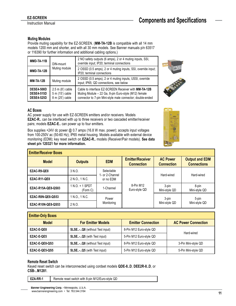 Overview, Components and specifications | Banner EZ-SCREEN­ Safety Light Curtain Systems User Manual | Page 13 / 74