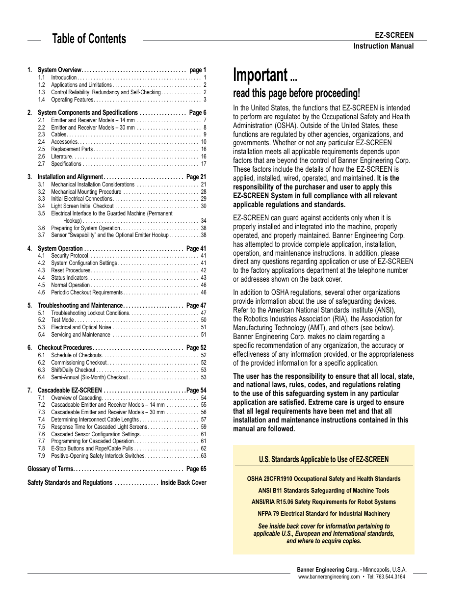 Banner EZ-SCREEN­ Safety Light Curtain Systems User Manual | Page 2 / 74
