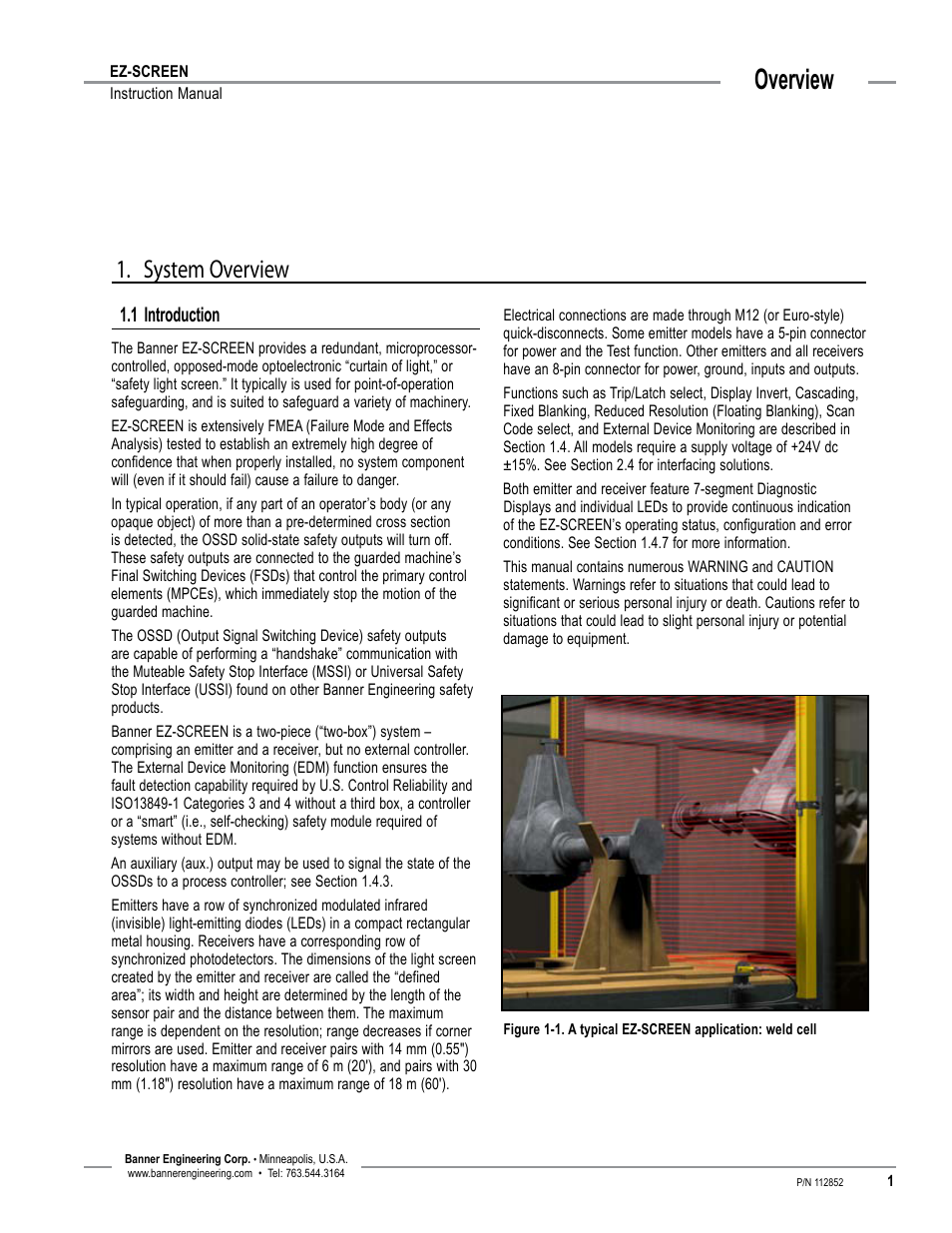 Overview, System overview, Introduction | Banner EZ-SCREEN­ Safety Light Curtain Systems User Manual | Page 3 / 74