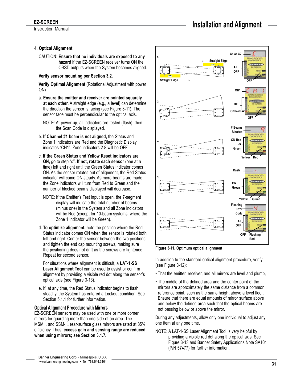 Overview, Installation and alignment | Banner EZ-SCREEN­ Safety Light Curtain Systems User Manual | Page 33 / 74