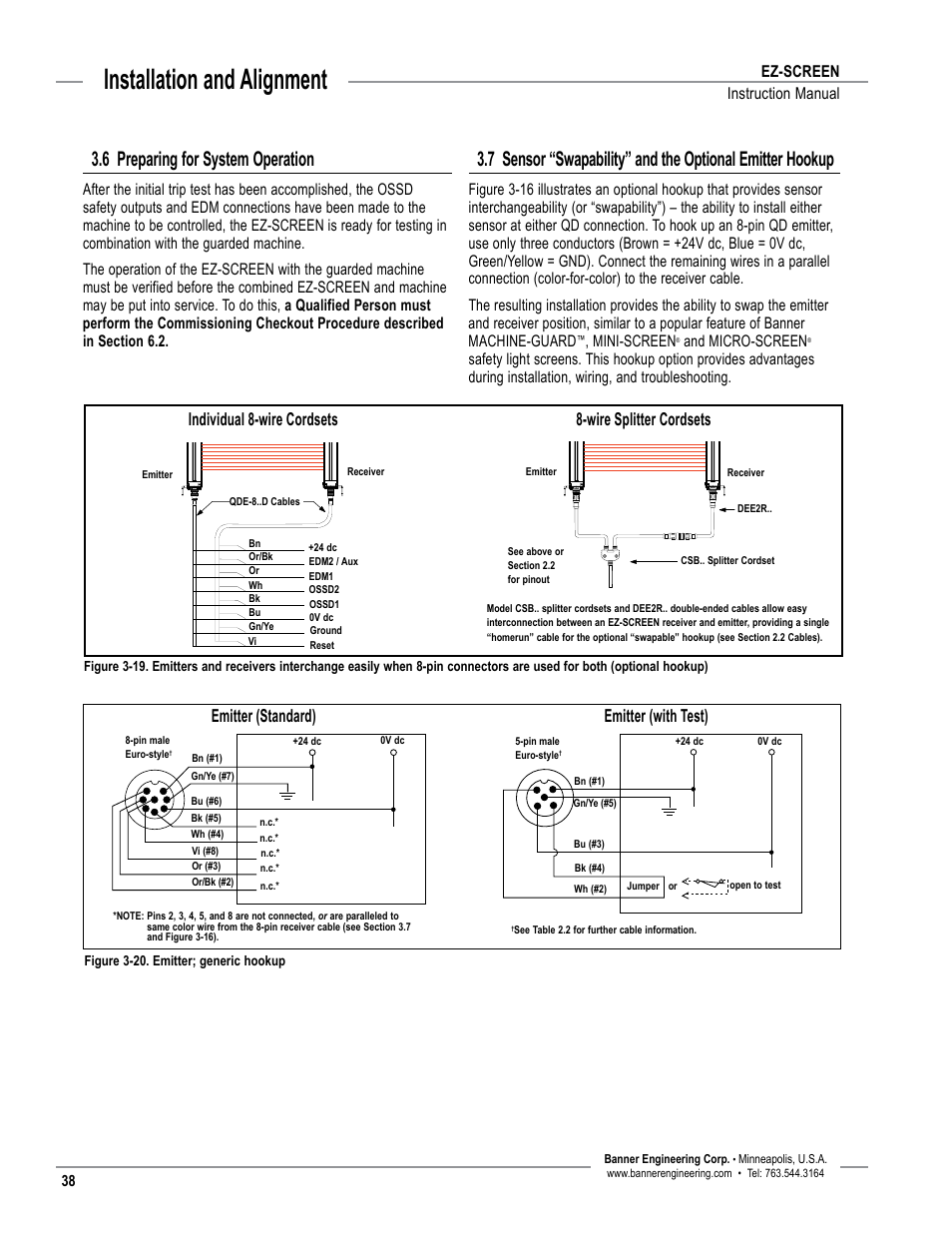 Overview, Installation and alignment, 6 preparing for system operation | Emitter (standard) emitter (with test), Ez-screen instruction manual, Mini-screen, And micro-screen | Banner EZ-SCREEN­ Safety Light Curtain Systems User Manual | Page 40 / 74