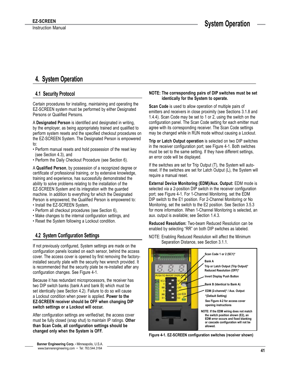 Overview, System operation, 1 security protocol | 2 system configuration settings | Banner EZ-SCREEN­ Safety Light Curtain Systems User Manual | Page 43 / 74