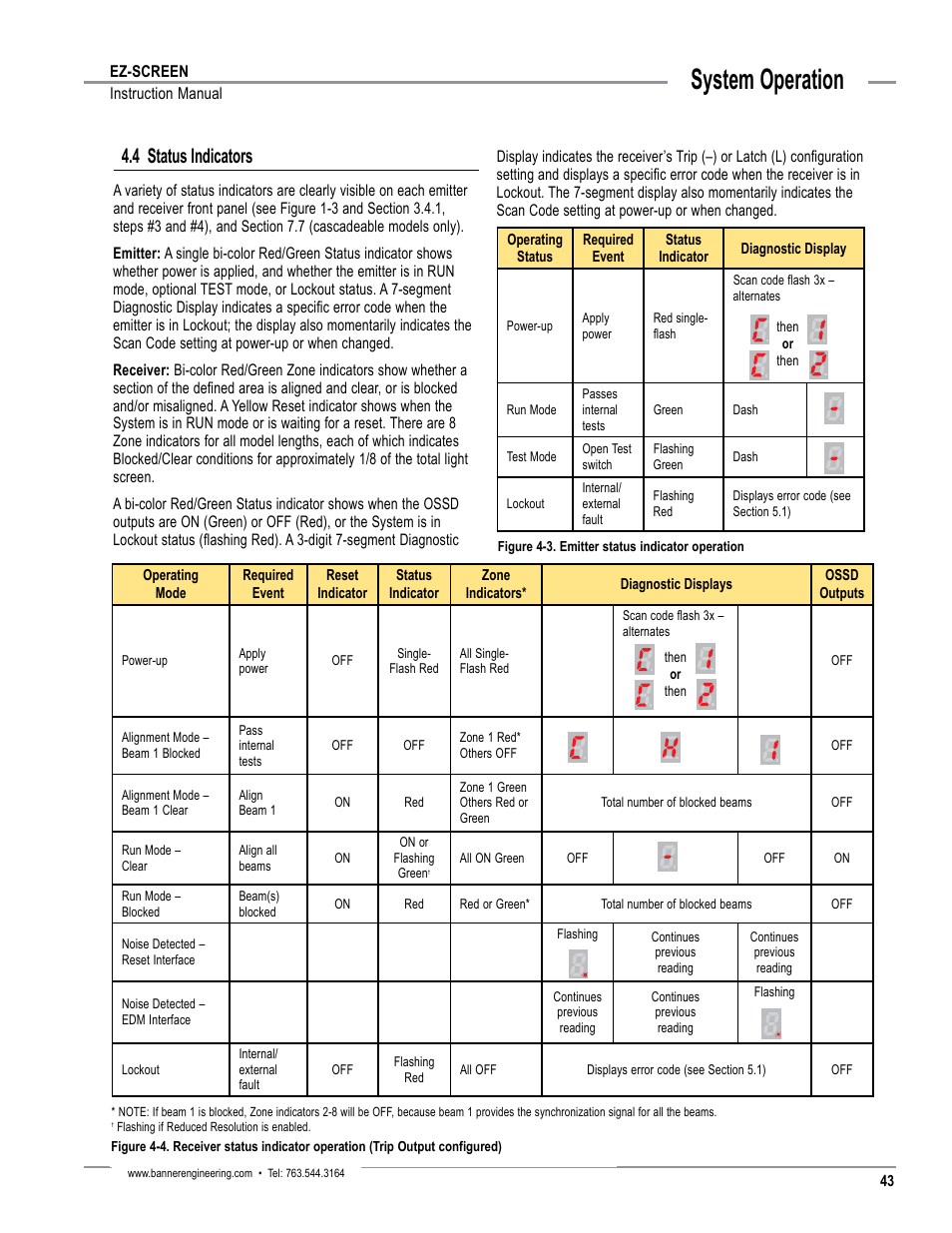 Overview, System operation, 4 status indicators | Banner EZ-SCREEN­ Safety Light Curtain Systems User Manual | Page 45 / 74