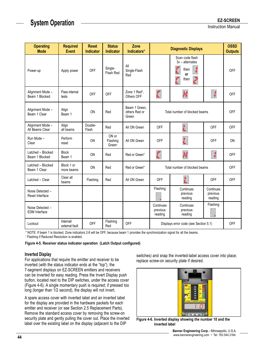 Overview, System operation, Inverted display | Banner EZ-SCREEN­ Safety Light Curtain Systems User Manual | Page 46 / 74