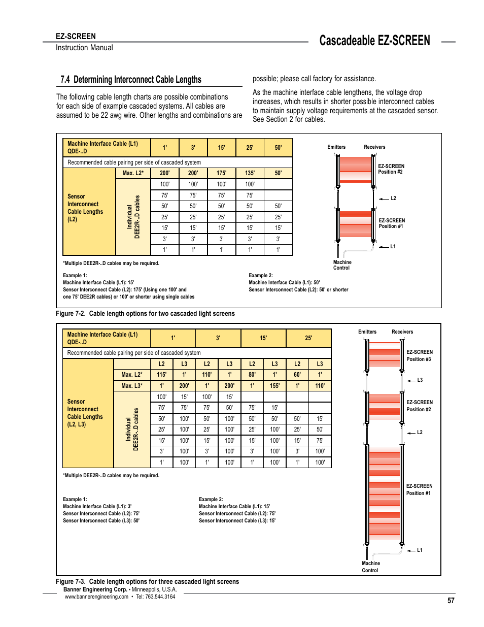 Overview, Cascadeable ez-screen, 4 determining interconnect cable lengths | Ez-screen instruction manual | Banner EZ-SCREEN­ Safety Light Curtain Systems User Manual | Page 59 / 74