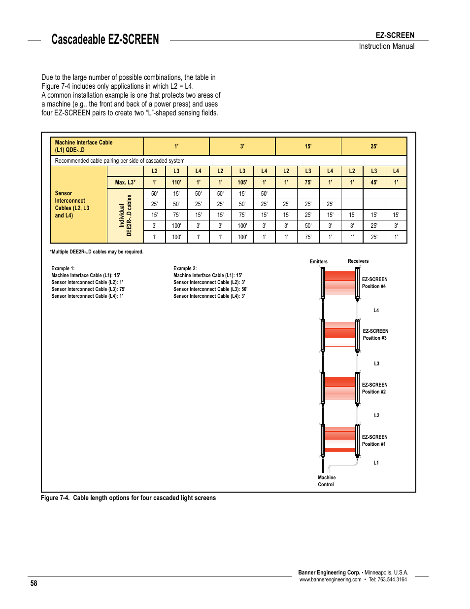 Overview, Cascadeable ez-screen, Ez-screen instruction manual | Banner EZ-SCREEN­ Safety Light Curtain Systems User Manual | Page 60 / 74