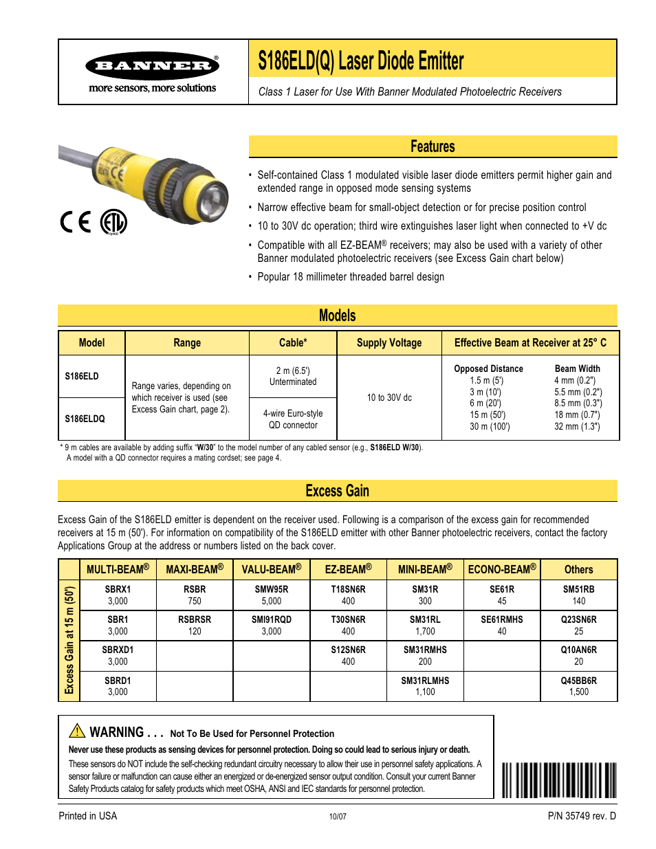 Banner S18 Series User Manual | 4 pages