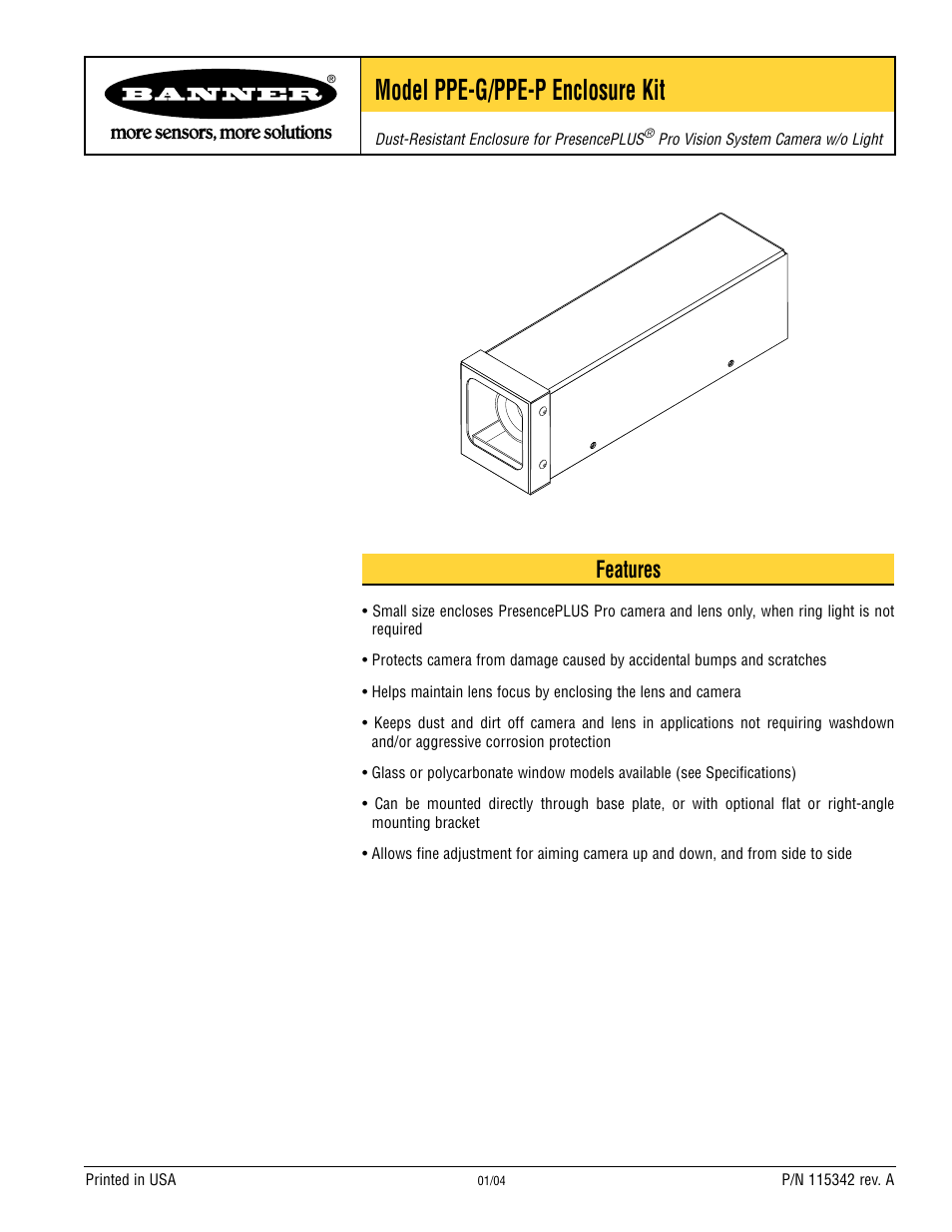 Banner PPE-P PresencePLUS Pro Enclosures User Manual | 4 pages