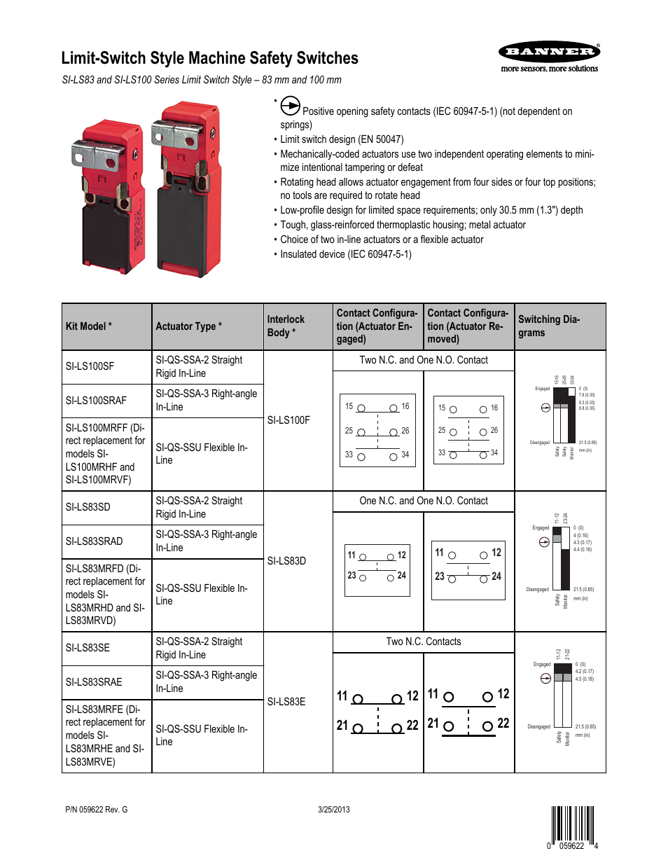 Banner Compact Plastic Style Safety Interlock Switches User Manual | 8 pages