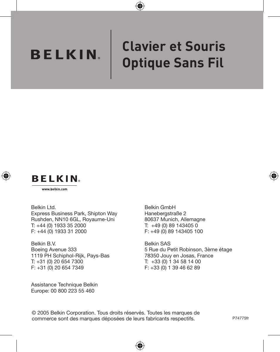 Clavier et souris optique sans fil | Belkin WIRELESS P74775 User Manual | Page 36 / 68