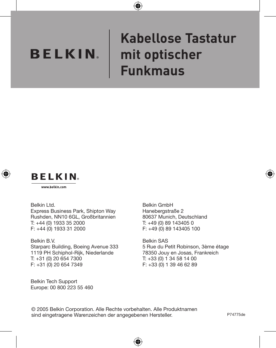 Kabellose tastatur mit optischer funkmaus | Belkin WIRELESS P74775 User Manual | Page 52 / 68