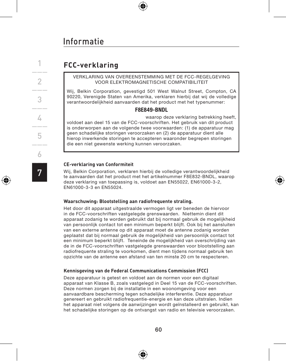 7informatie | Belkin WIRELESS P74775 User Manual | Page 64 / 68