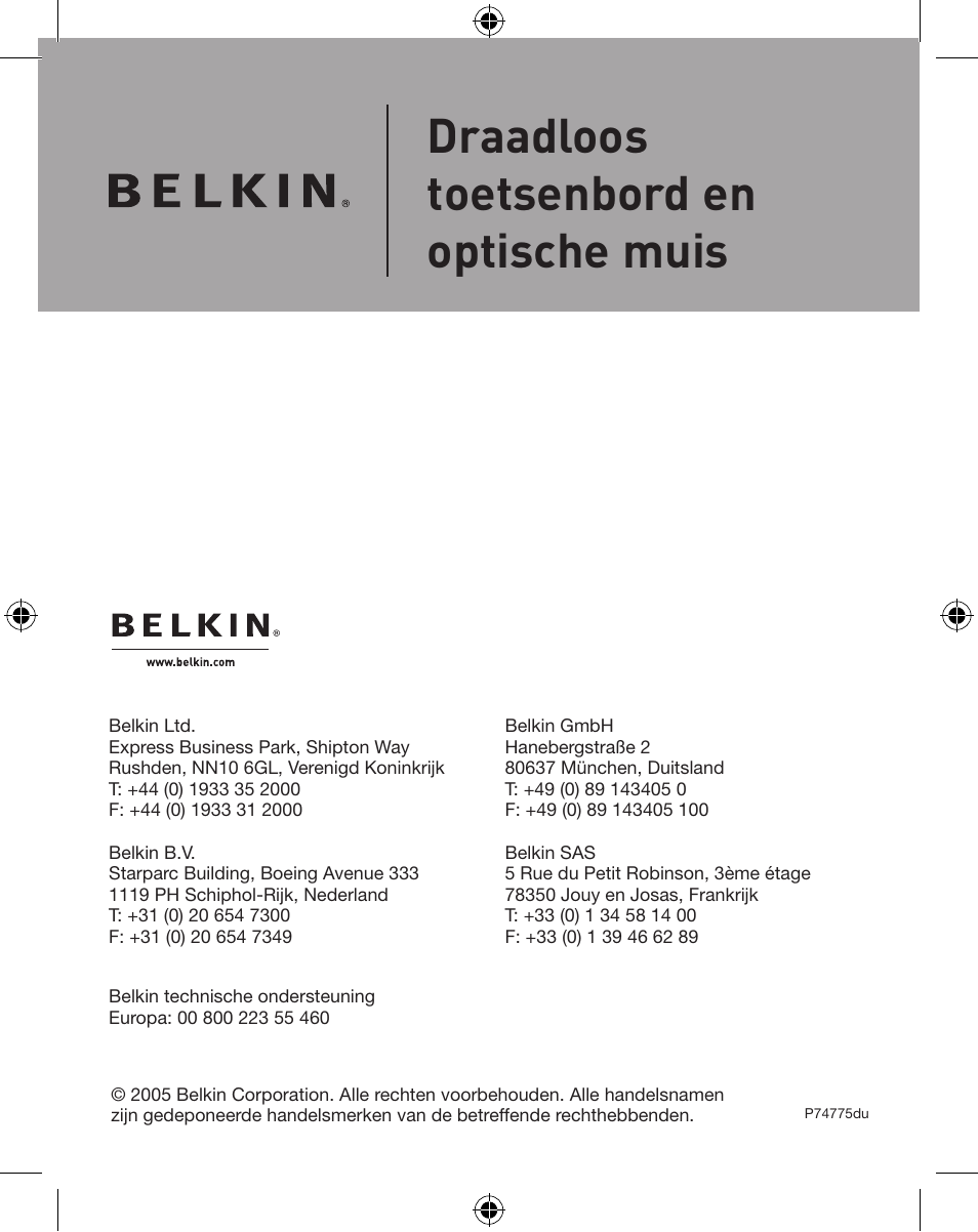 Draadloos toetsenbord en optische muis | Belkin WIRELESS P74775 User Manual | Page 68 / 68
