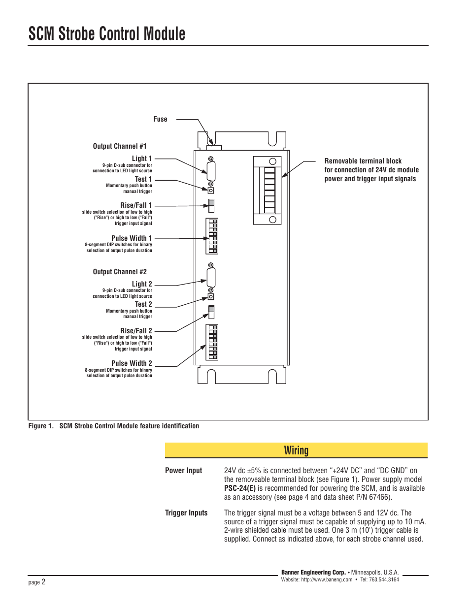 Scm strobe control module, Wiring | Banner PresencePLUS Interface Modules User Manual | Page 2 / 4