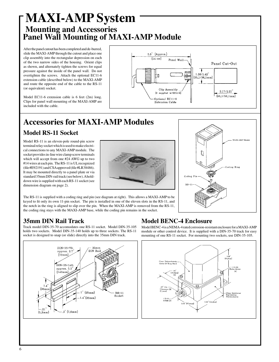 Maxi-amp system, Mounting and accessories, Accessories for maxi-amp modules | Panel wall mounting of maxi-amp module | Banner MAXI-AMP Series User Manual | Page 6 / 7