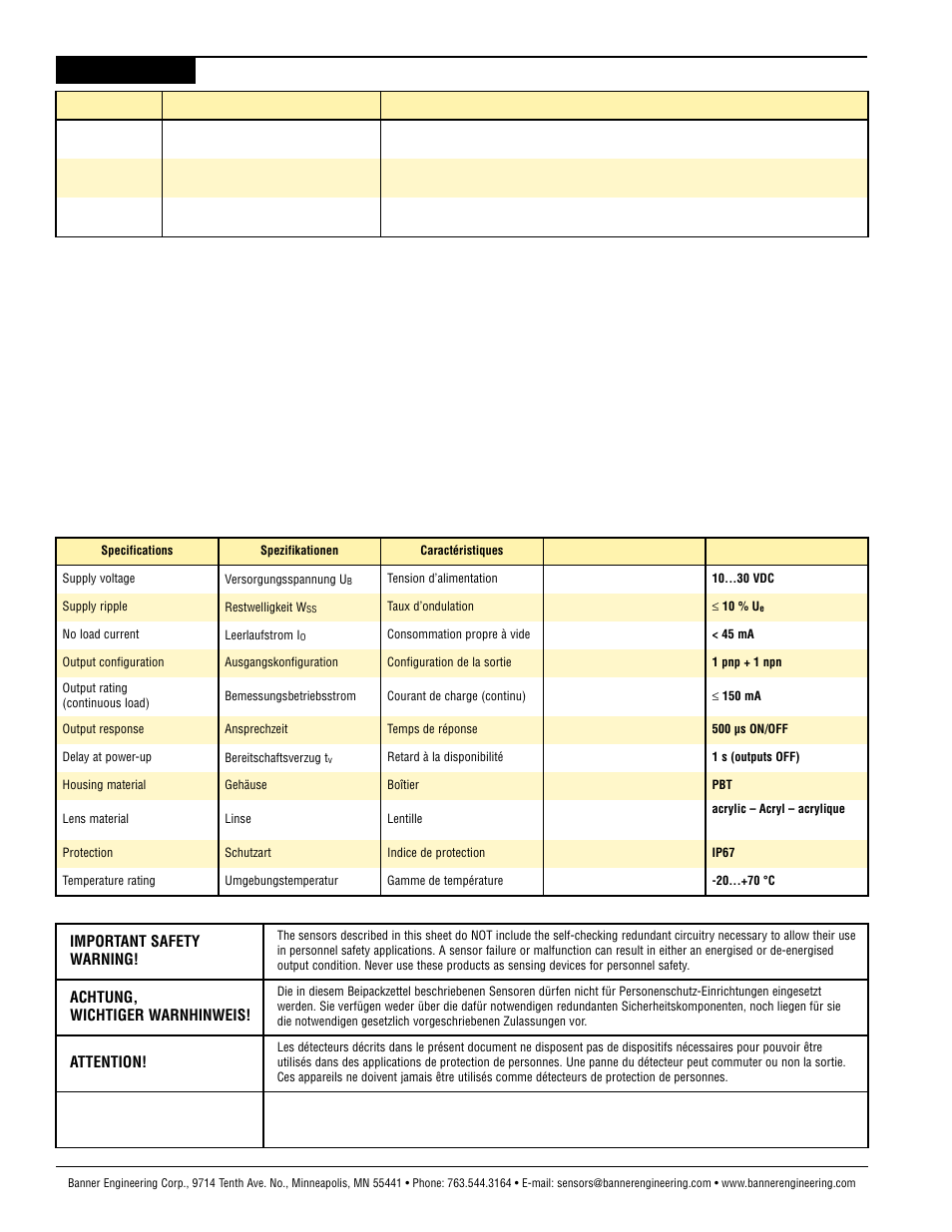 Banner MINI-BEAM Expert Series User Manual | Page 4 / 4
