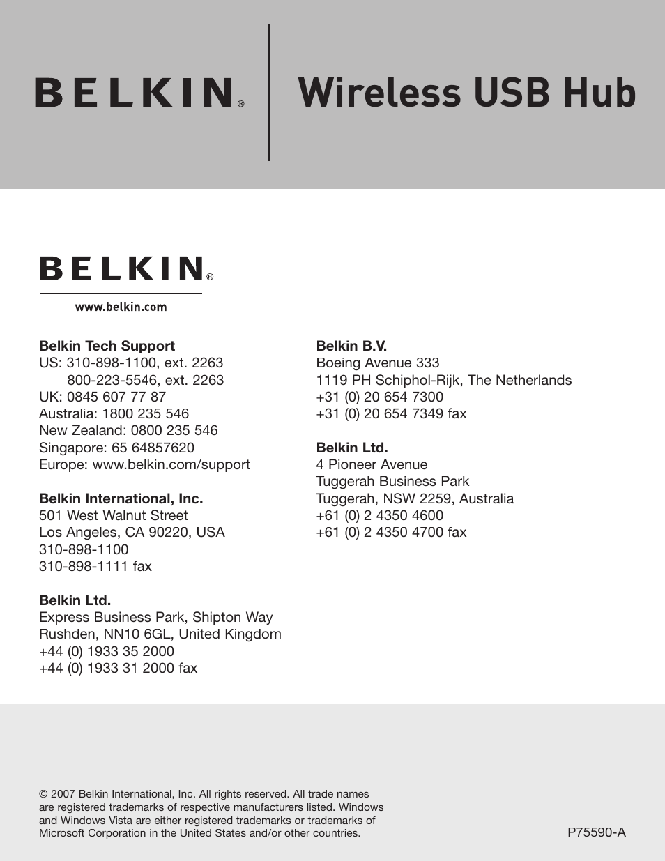 Belkin Wireless USB Hub F5U303 User Manual | 28 pages