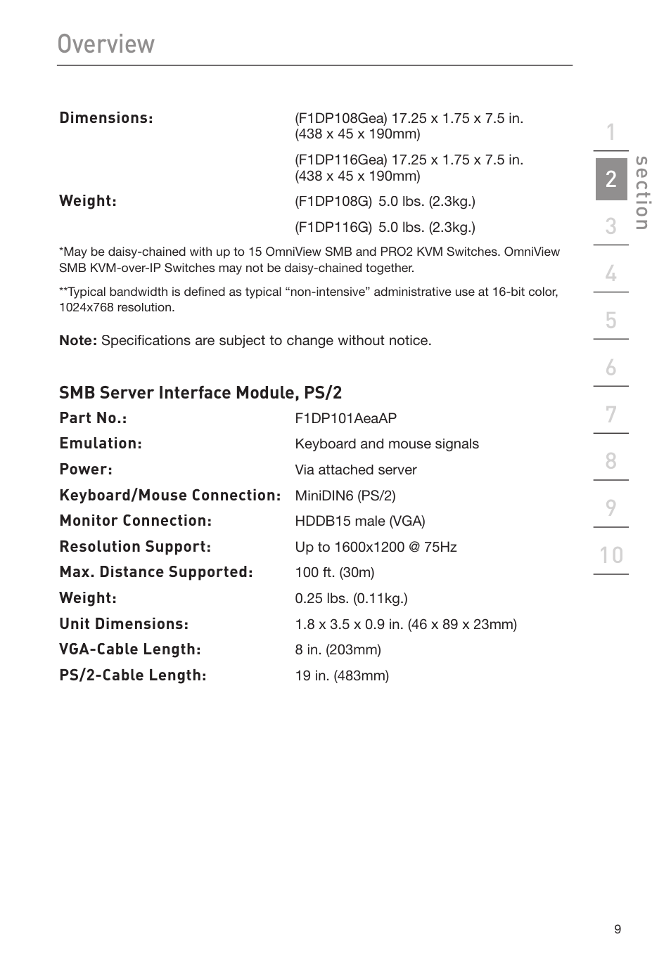 Overview, Se ct io n | Belkin F1DP116Gea User Manual | Page 13 / 84