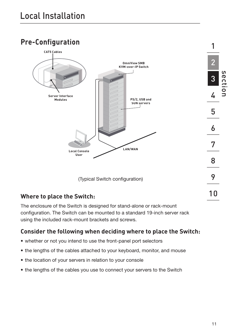 Local installation, Pre-configuration, Se ct io n | Belkin F1DP116Gea User Manual | Page 15 / 84