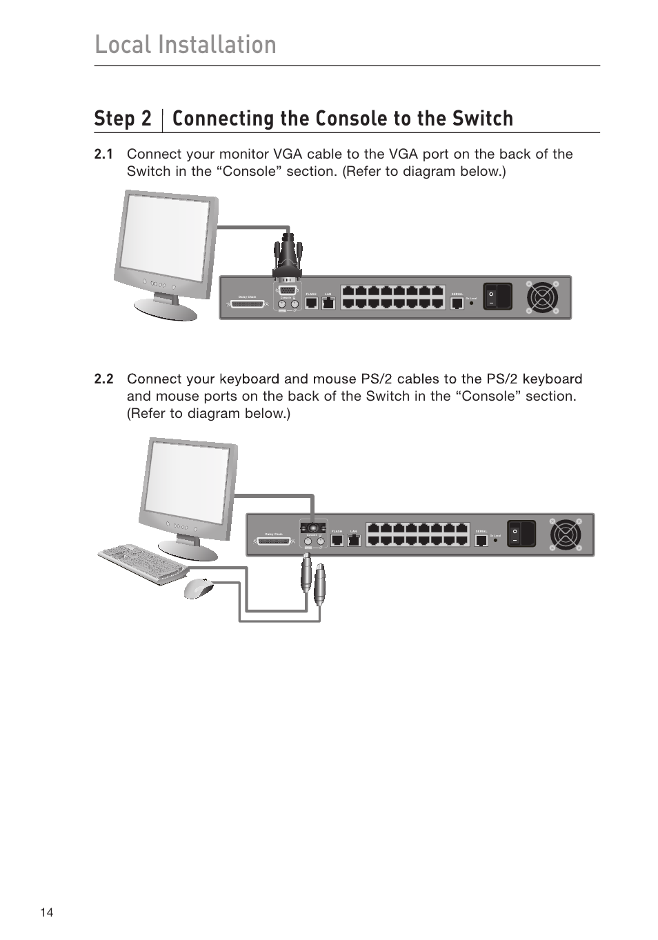 Local installation, Step 2 connecting the console to the switch | Belkin F1DP116Gea User Manual | Page 18 / 84