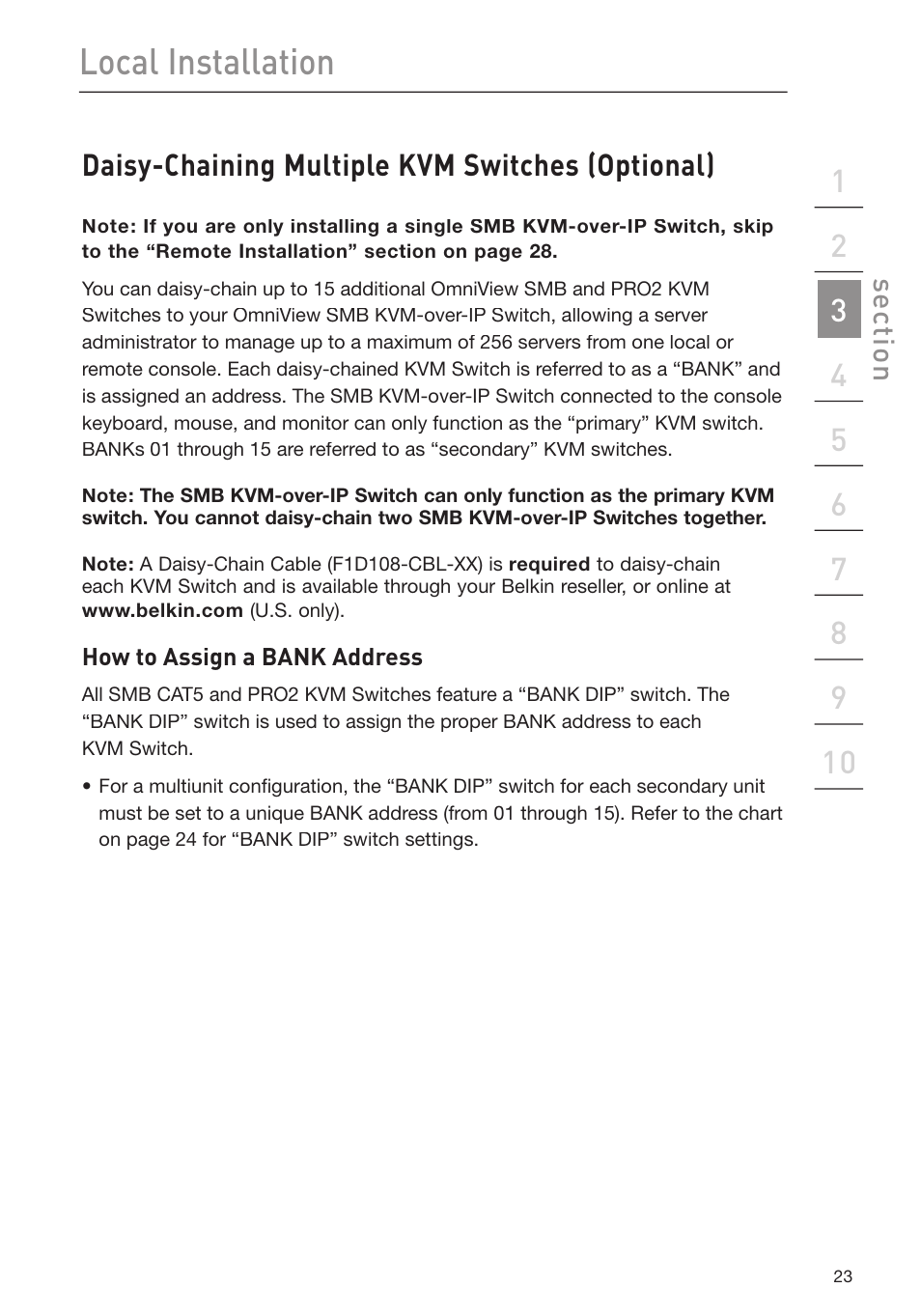 Local installation, Daisy-chaining multiple kvm switches (optional) | Belkin F1DP116Gea User Manual | Page 27 / 84