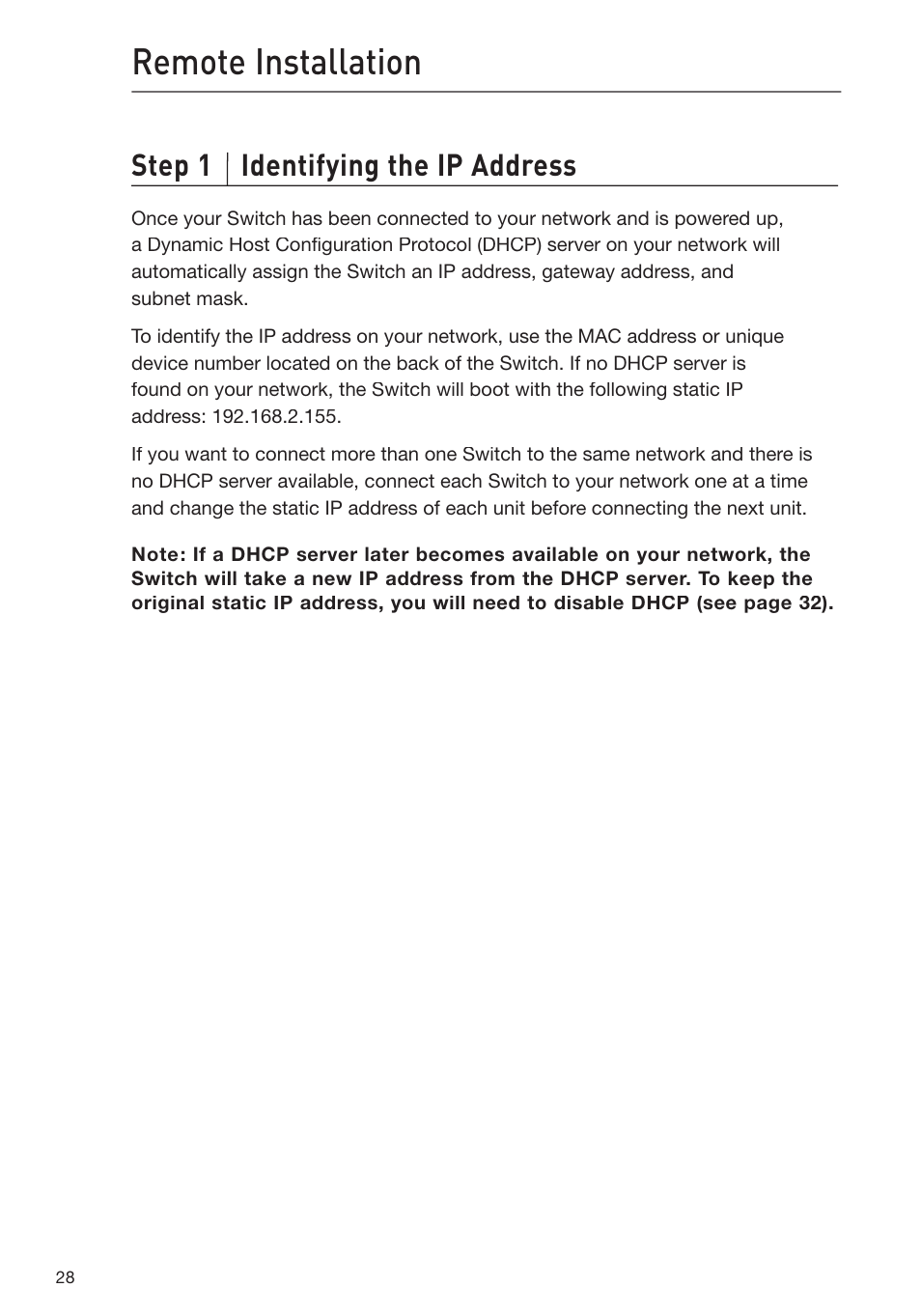 Remote installation, Step 1 identifying the ip address | Belkin F1DP116Gea User Manual | Page 32 / 84