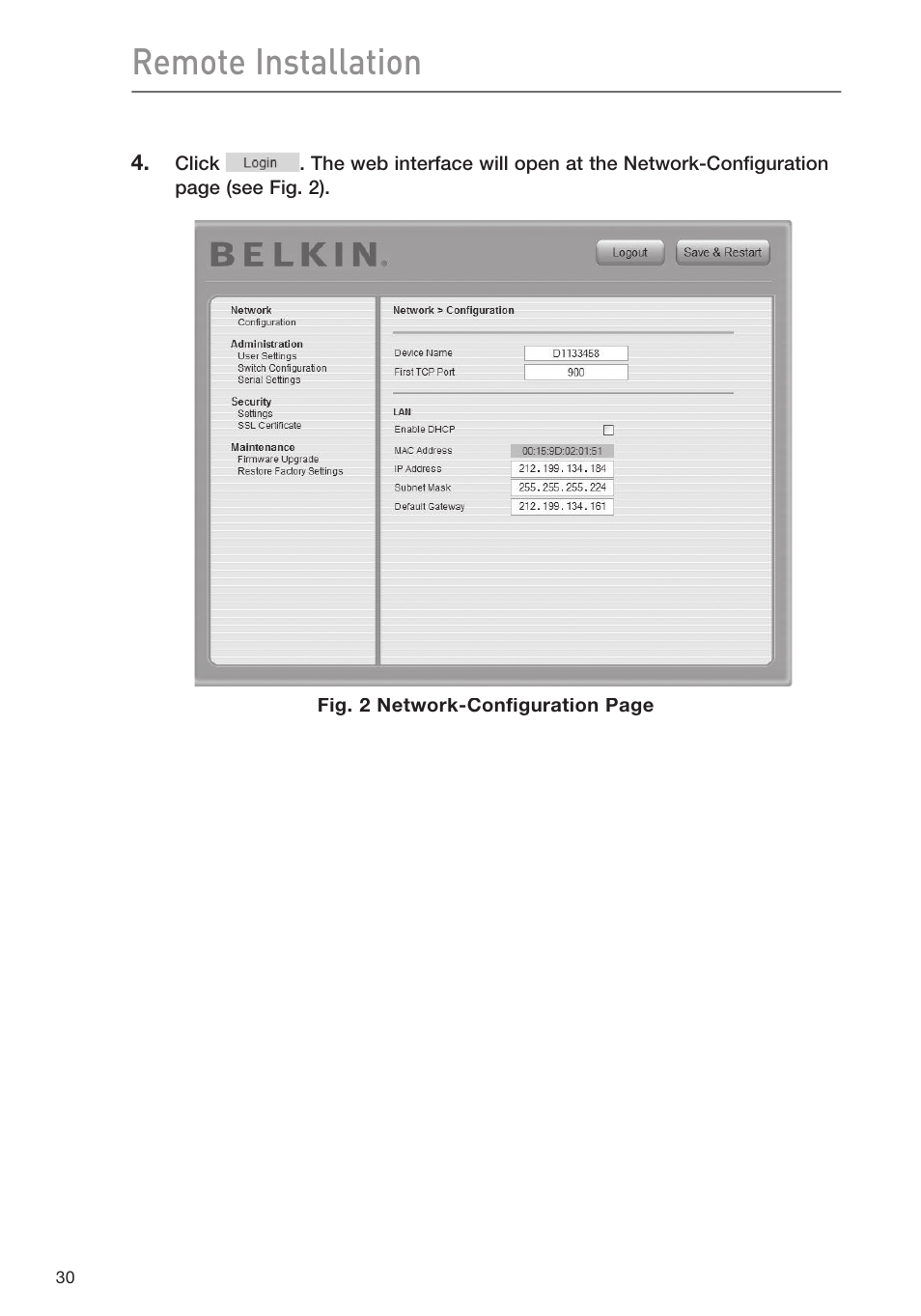 Remote installation | Belkin F1DP116Gea User Manual | Page 34 / 84