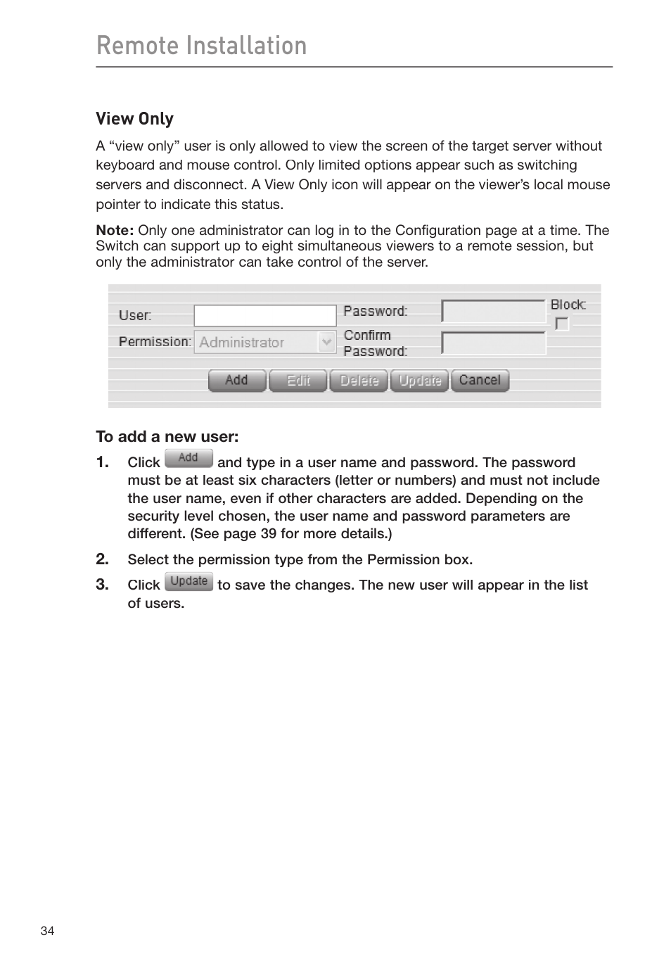 Remote installation, View only | Belkin F1DP116Gea User Manual | Page 38 / 84