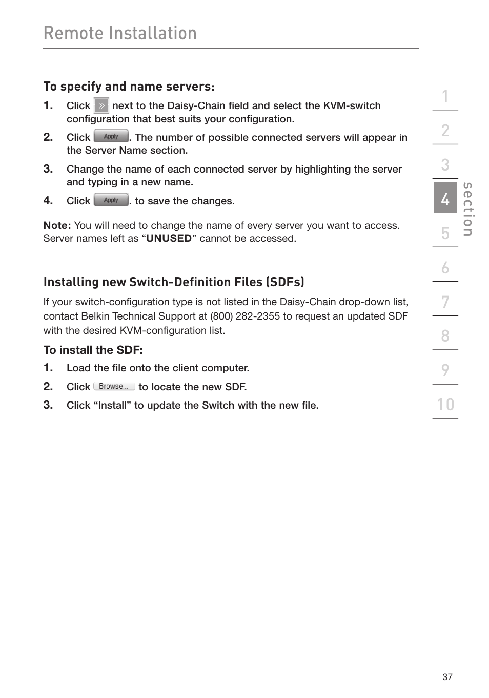 Remote installation, Se ct io n | Belkin F1DP116Gea User Manual | Page 41 / 84