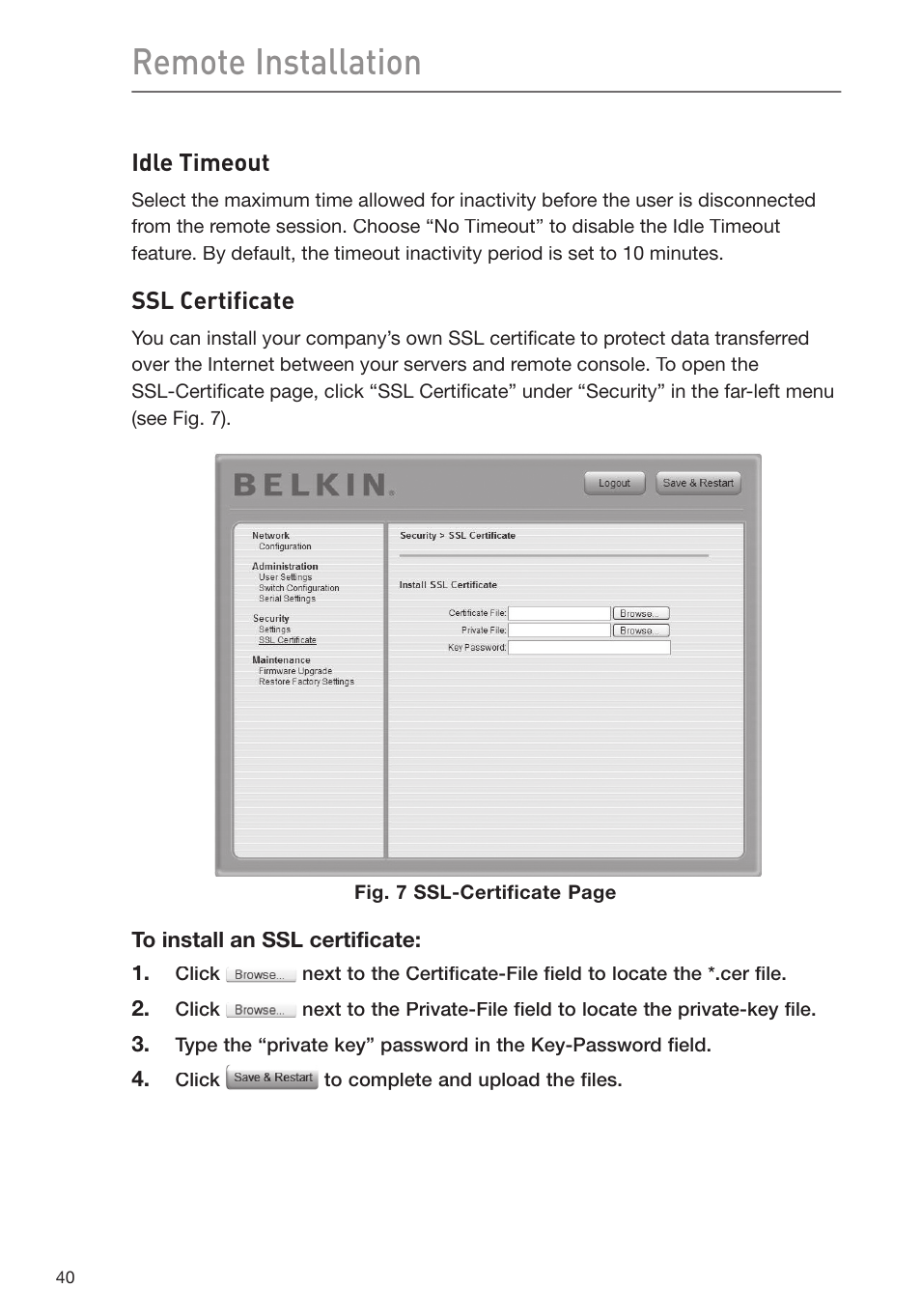 Remote installation | Belkin F1DP116Gea User Manual | Page 44 / 84