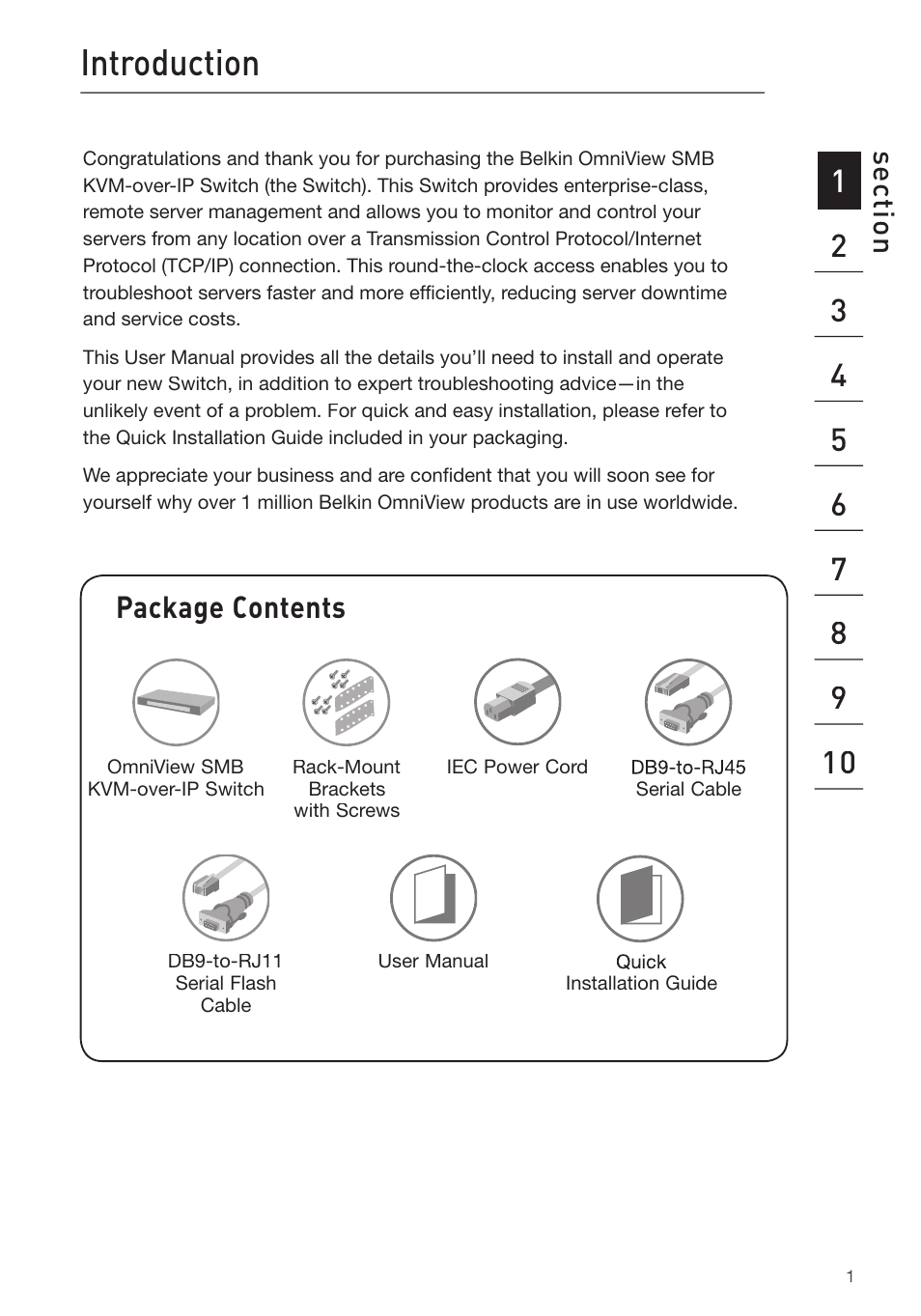 Introduction, Package contents, Se ct io n | Belkin F1DP116Gea User Manual | Page 5 / 84