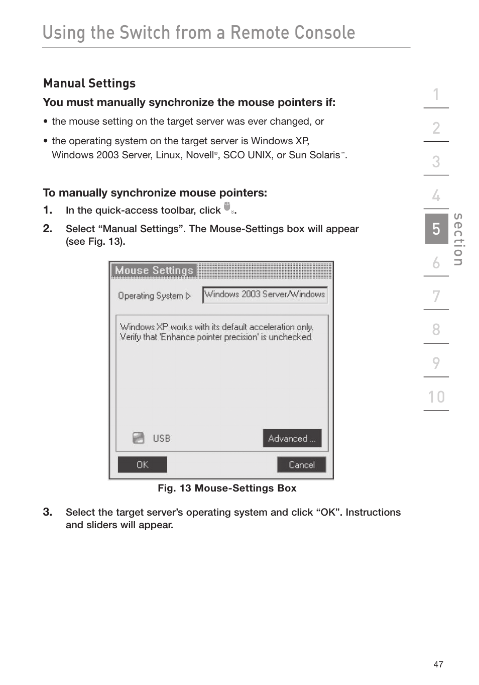 Using the switch from a remote console, Se ct io n | Belkin F1DP116Gea User Manual | Page 51 / 84