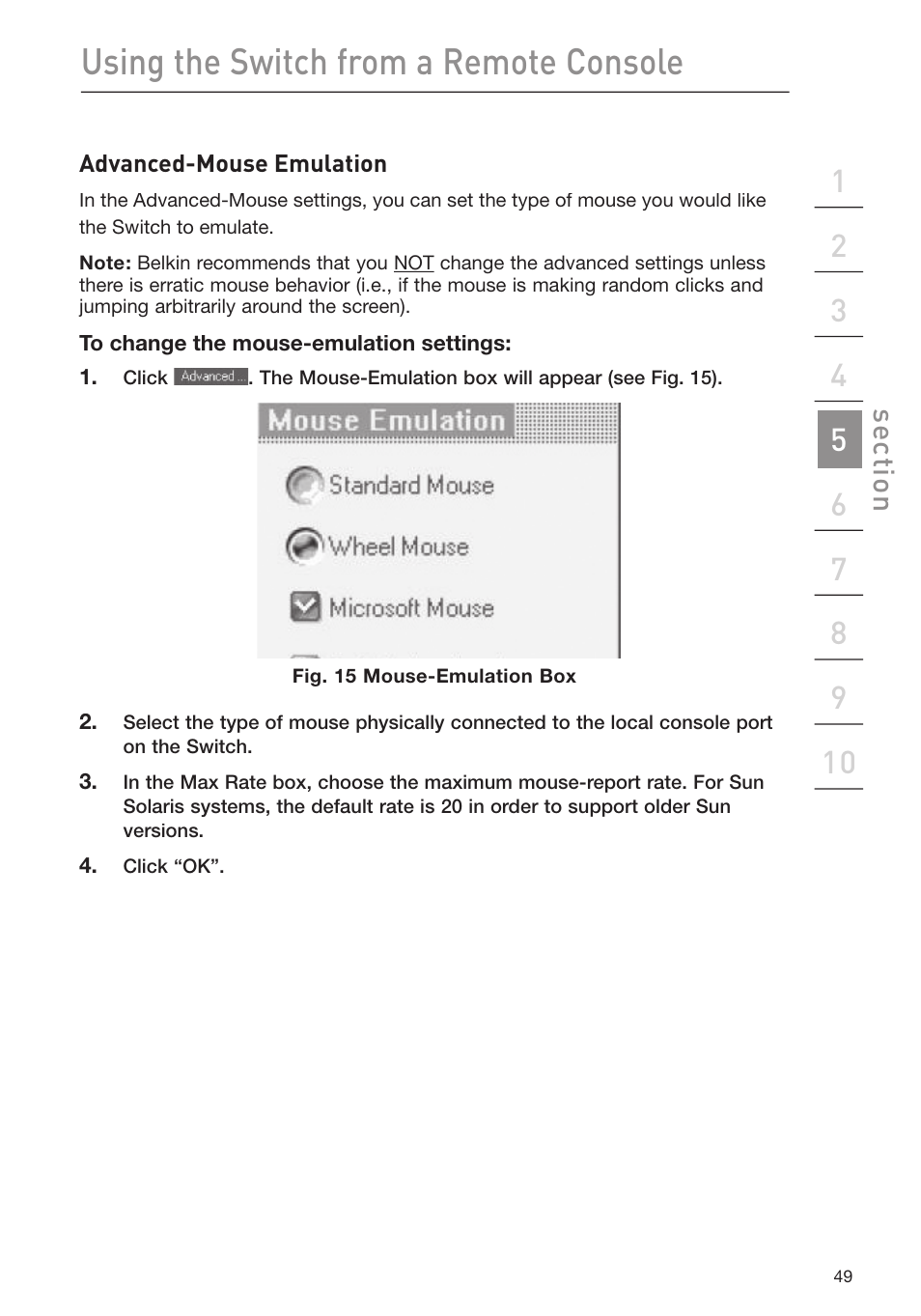 Using the switch from a remote console, Se ct io n | Belkin F1DP116Gea User Manual | Page 53 / 84