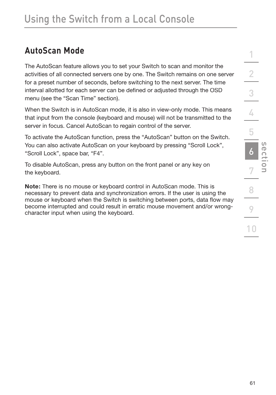 Using the switch from a local console, Autoscan mode | Belkin F1DP116Gea User Manual | Page 65 / 84