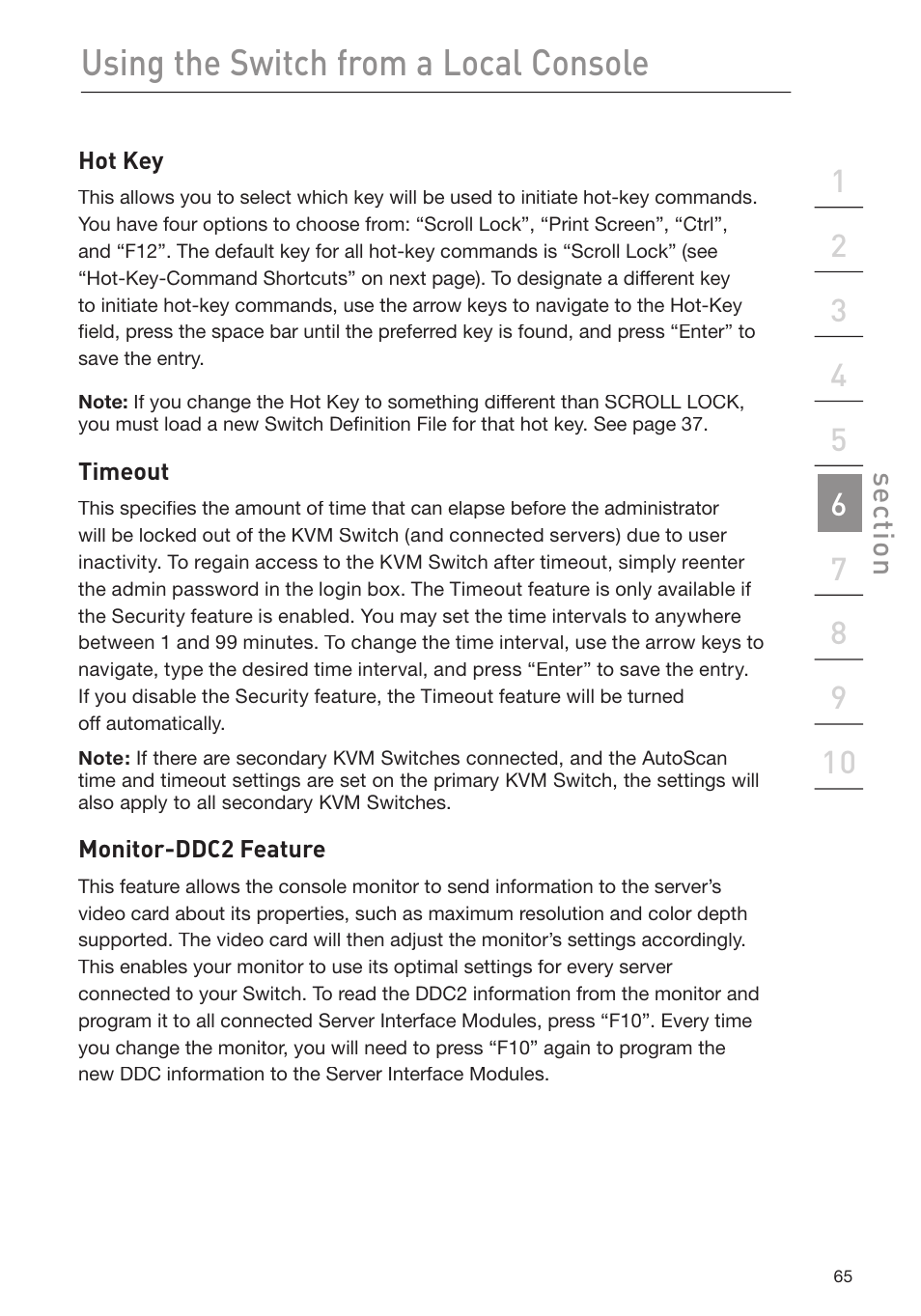 Using the switch from a local console | Belkin F1DP116Gea User Manual | Page 69 / 84