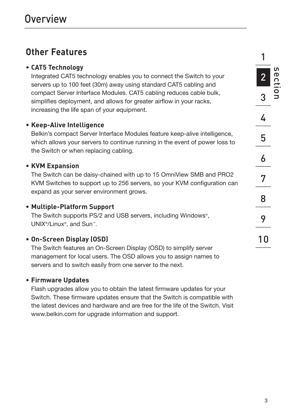 Overview, Other features, Se ct io n | Belkin F1DP116Gea User Manual | Page 7 / 84