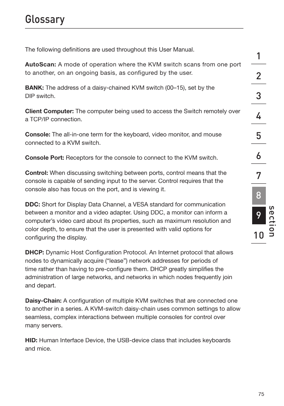 Glossary, Se ct io n | Belkin F1DP116Gea User Manual | Page 79 / 84