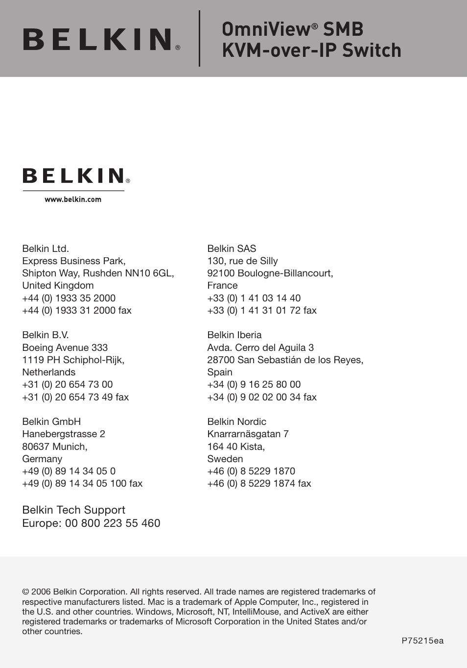 Omniview, Smb kvm-over-ip switch | Belkin F1DP116Gea User Manual | Page 84 / 84