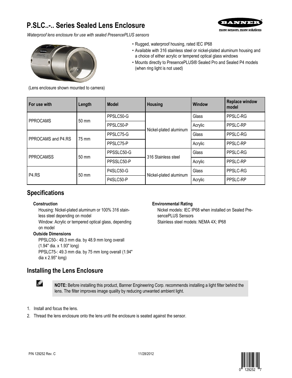 Banner PresencePLUS P4 COLOR Series User Manual | 2 pages