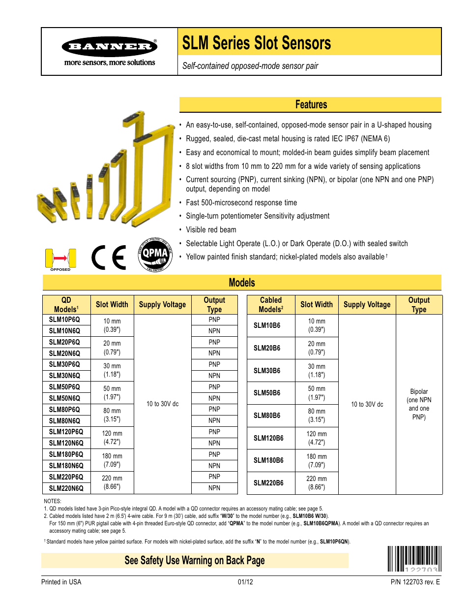 Banner SLM Series Slot Sensors User Manual | 8 pages