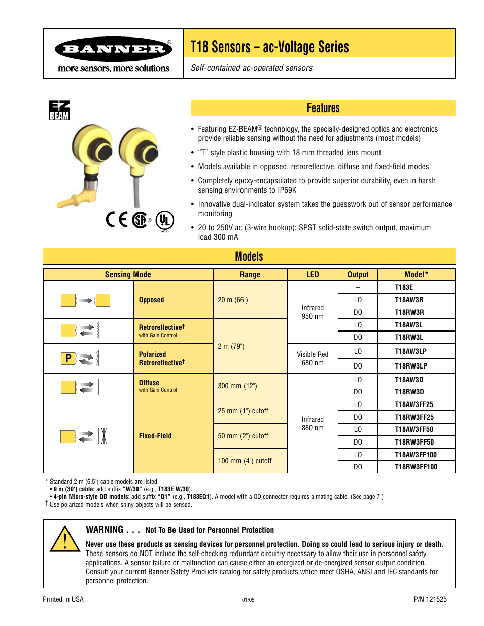 Banner T18 Series User Manual | 7 pages