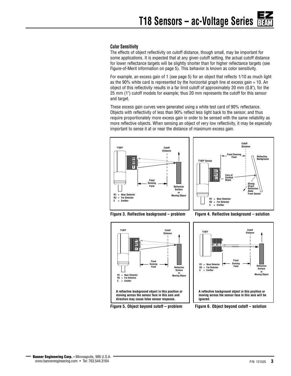 T18 sensors – ac-voltage series, Color sensitivity | Banner T18 Series User Manual | Page 3 / 7