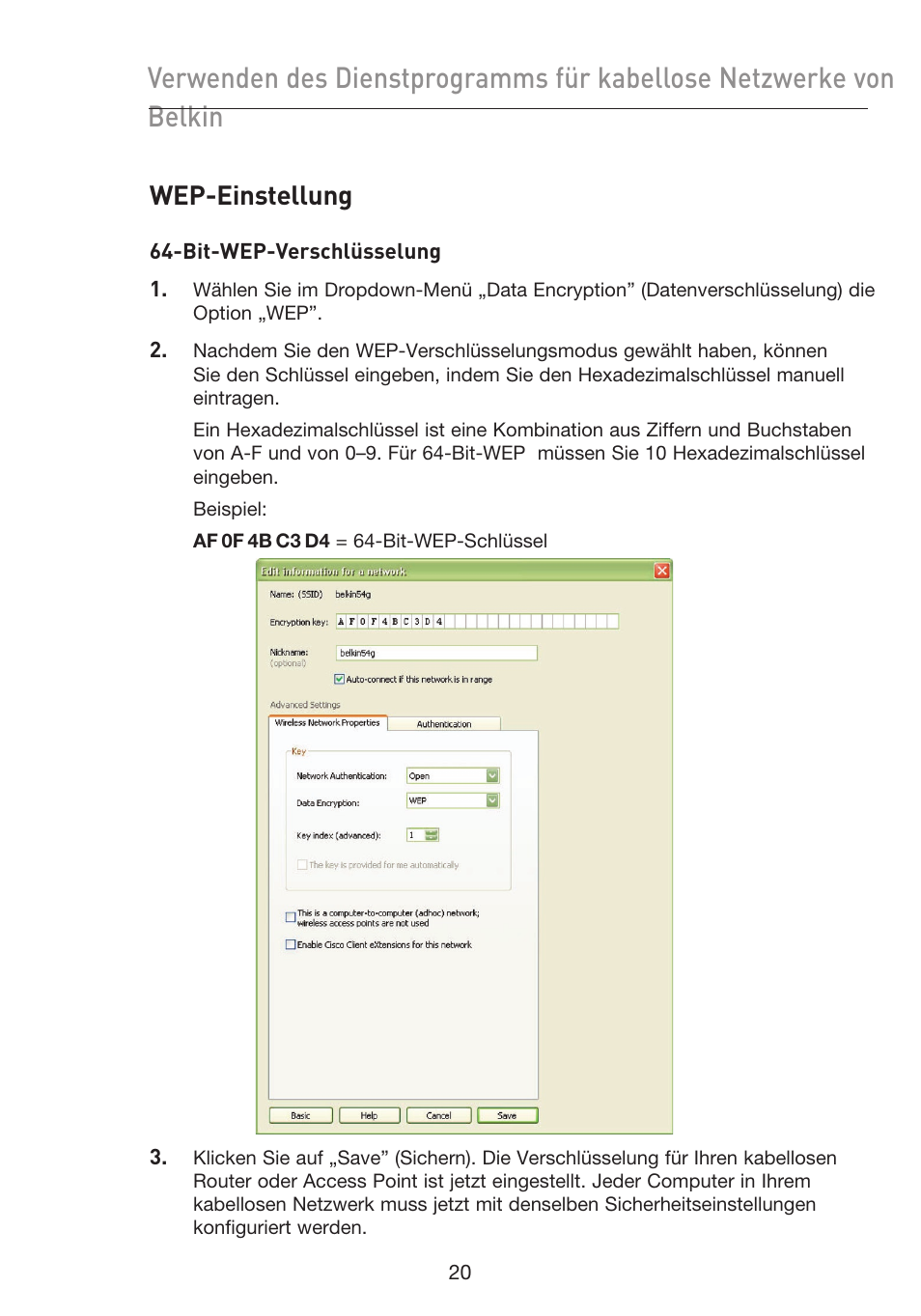 Wep-einstellung | Belkin F5D9050UK User Manual | Page 106 / 251