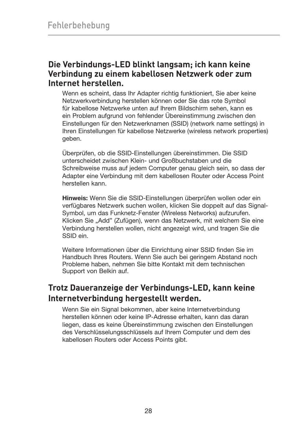 Fehlerbehebung | Belkin F5D9050UK User Manual | Page 114 / 251