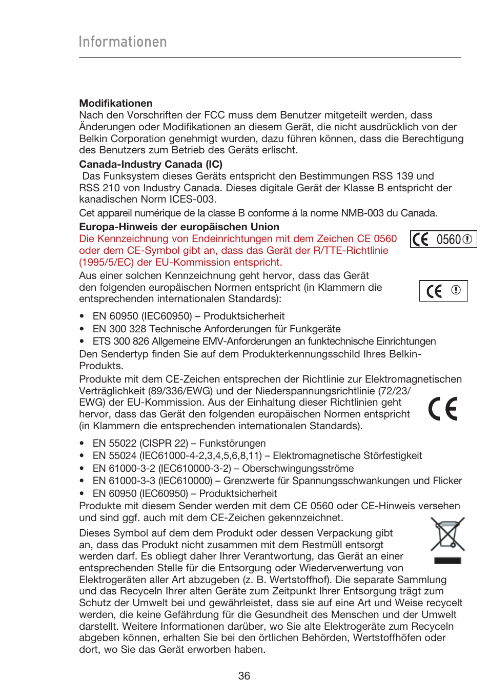 Informationen | Belkin F5D9050UK User Manual | Page 122 / 251