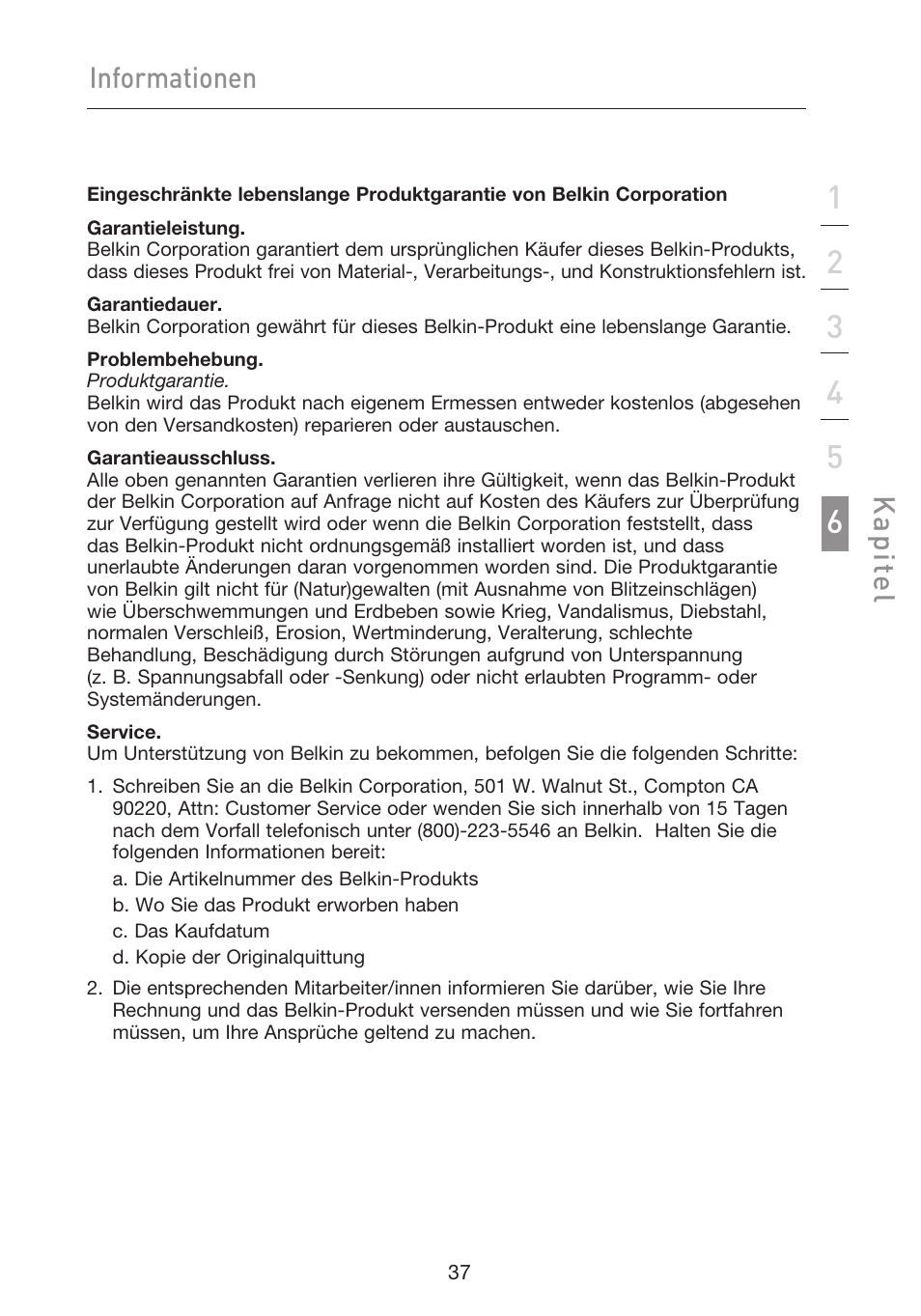 Informationen, Kap ite l | Belkin F5D9050UK User Manual | Page 123 / 251