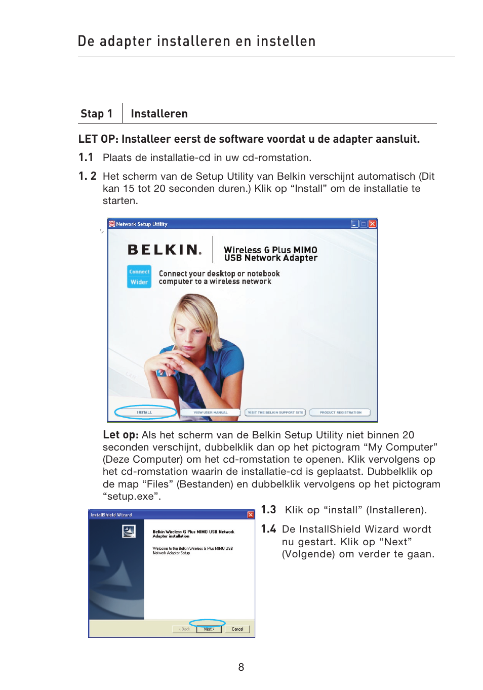 De adapter installeren en instellen | Belkin F5D9050UK User Manual | Page 136 / 251