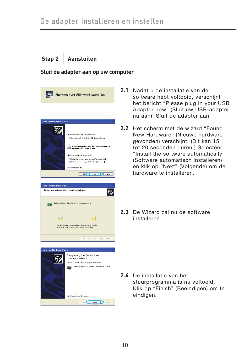 De adapter installeren en instellen | Belkin F5D9050UK User Manual | Page 138 / 251